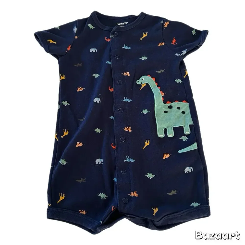 Carter’s Short Sleeve Button Snap Dinosaur Romper 18M Navy